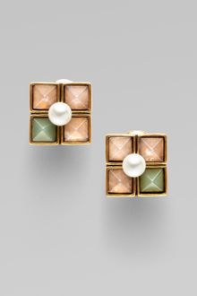 Oscar de la Renta Resin Accented Semi-precious Multi-stone Stud Earrings - Lyst