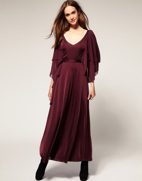 River Island Layered Sleeve Tie Waist Maxi Dress in Purple (aubergine) - Lyst