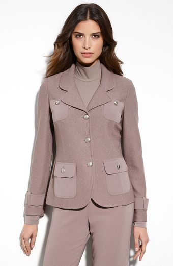  Collection Marocain Crepe Trimmed Bouclé Knit Blazer 