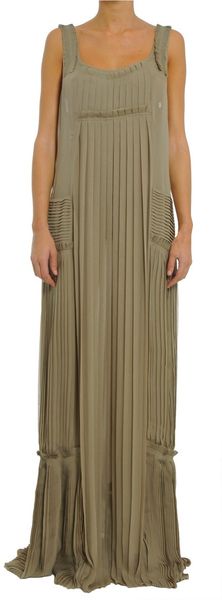 Vera Wang Pleated Stone Chiffon Long Dress - Lyst