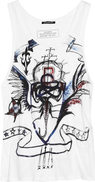 Balmain Printed Cotton Tank - Lyst