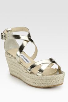 Jimmy Choo Poria Metallic Leather Espadrille Wedge Sandals - Lyst