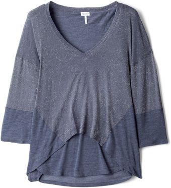  Blue Lurex Melange V- Neck Oversized Top 