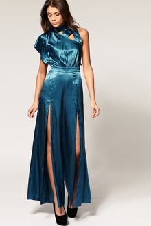 ASOS Collection Asos Tie Neck Split Flare Jumpsuit - Lyst