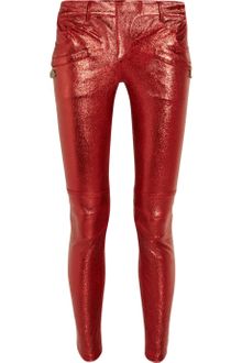 Balmain Metallic Stretch-leather Motocross Pants - Lyst