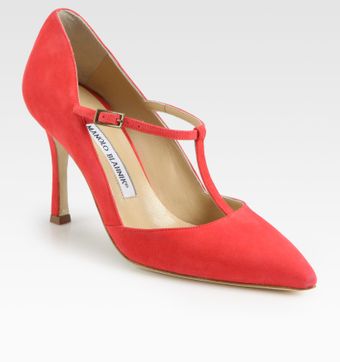  Suede Mary Jane T-strap Point Toe Pumps 