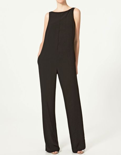 Zara Open Back Jumpsuit in Black - Lyst