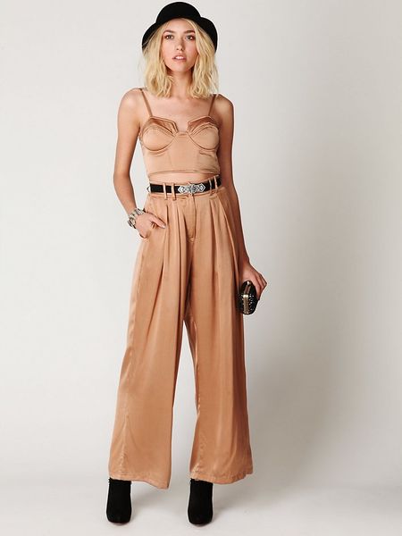 Free People Pleated Wideleg Pant in Brown (bronze) - Lyst