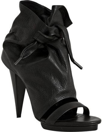  Black Pebbled Leather Open Toe Ankle Boots 