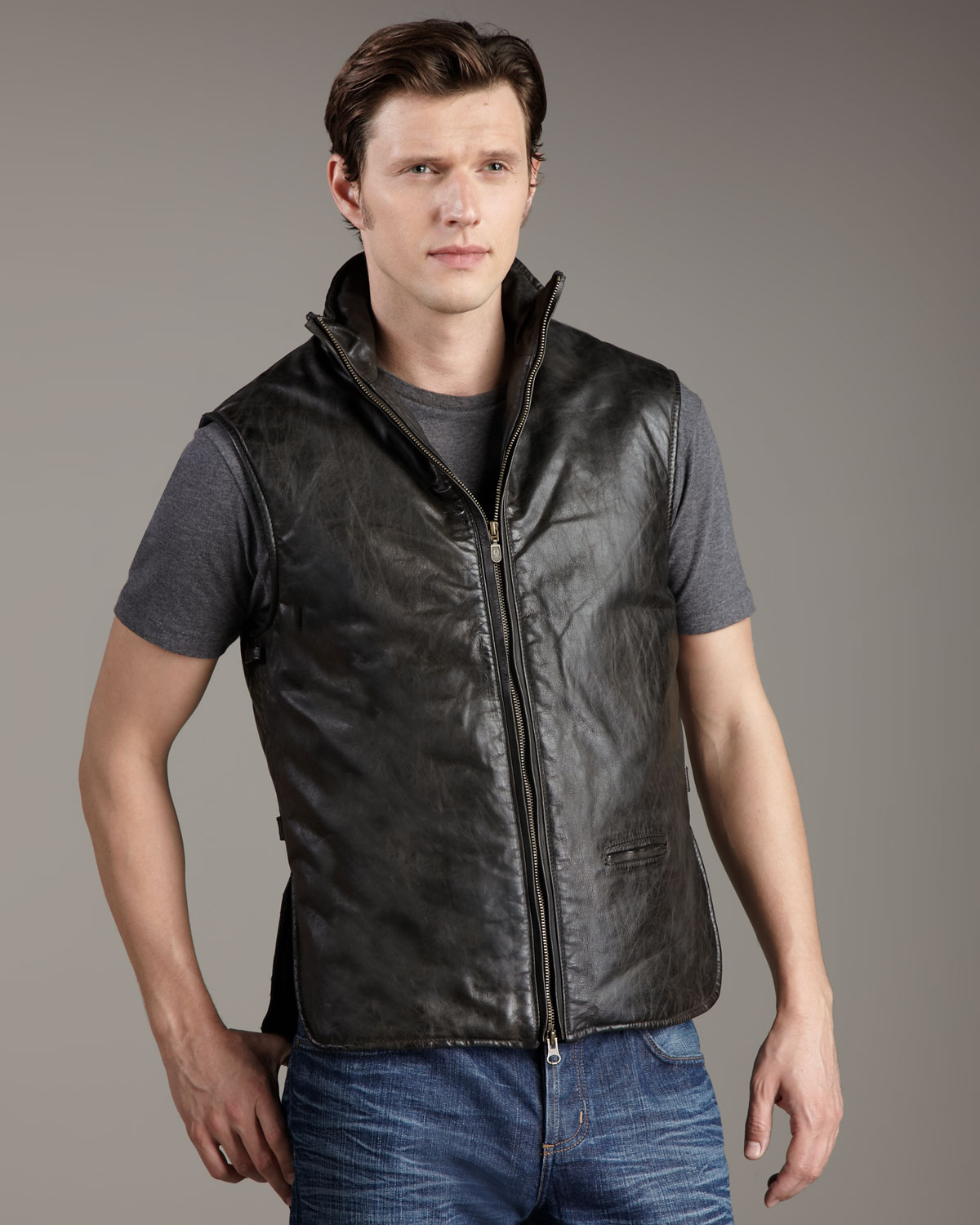 Belstaff Leather Gilet in Black for Men Lyst