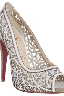 Christian Louboutin White Laser Cut Leather Pampas 120 Peep Toe Pumps - Lyst