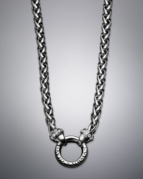 David Yurman 5mm Pave Diamond Wheat Chain Necklace in Silver