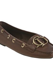 Dior Brown Leather Cd Boatstitched Loafers - Lyst