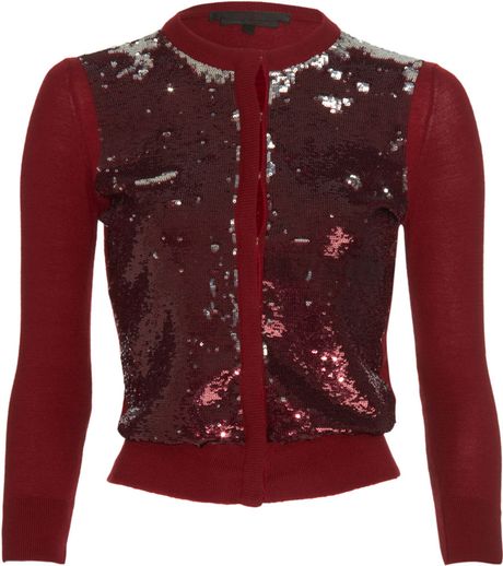 L'wren Scott Classic Sequin Cardigan in Red (burgundy) - Lyst