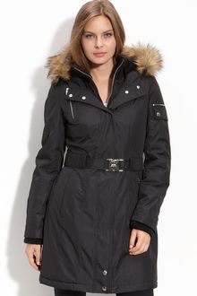 Miss Sixty Hooded Jacket with Faux Fur Trim - Lyst