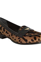 Miu Miu Tan and Black Leopard Print Pony Hair Loafers