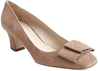  Dark Rose Suede Bow Detail Block Heel Pumps 