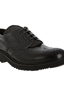 Prada Black Leather Rubber Lug Wing-tip Oxfords - Lyst