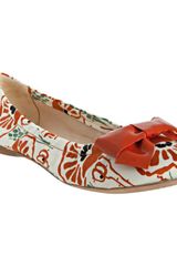 Prada Apricot Floral Satin Bow Detail Flats
