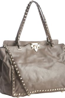 Valentino Brown Leather Studded Trim Tote - Lyst