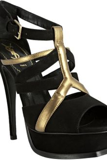 Yves Saint Laurent Black Suede and Leather Tribute 105 Platform Sandals - Lyst