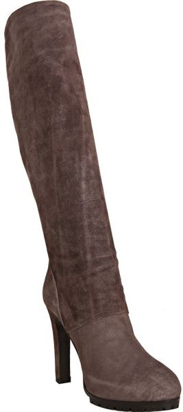 Yves Saint Laurent Taupe Suede Kneehigh Heeled Boots in Brown (taupe) - Lyst