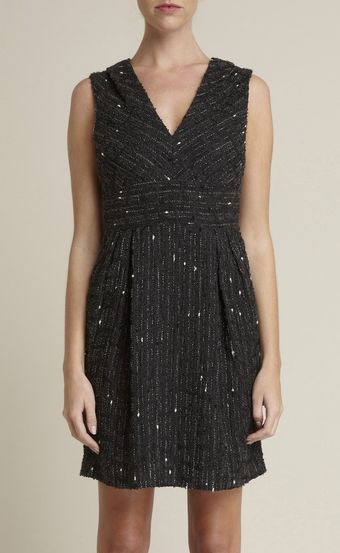  Bouclé Tweed Deep V-neck Dress 