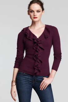 Bloomingdale's C By Button Front Ruffle Cardigan - Lyst