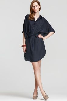 DKNY Short Dolman Sleeve Washed Silk Shirt Dress with Self Belt - Lyst