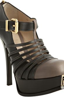 Fendi Black and Taupe Leather Strappy Mary-jane Platform Pumps - Lyst