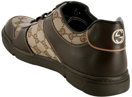 brown canvas gucci sneakers leather gg shoes