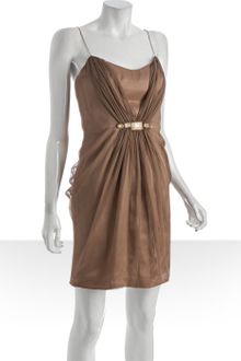 Hoaglund New York Mocha Silk Chiffon Draped Spaghetti Strap Dress - Lyst