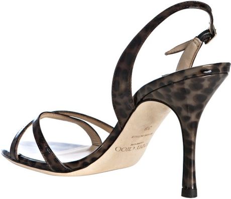 Jimmy Choo Leopard Print Patent India Sandals in Brown | Lyst