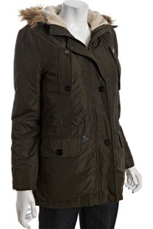 Kenneth Cole Olive Faux Shearling Trimmed Hooded Down Jacket - Lyst