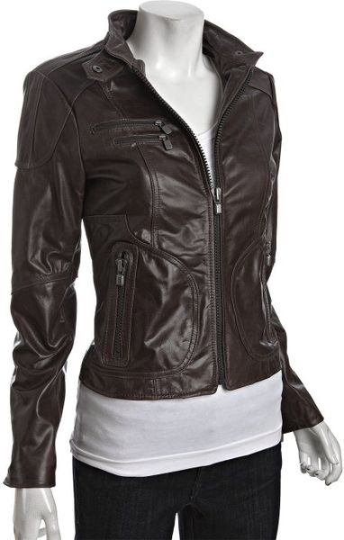 Laundry By Shelli Segal Grey Leather Zip Front Jacket in Gray (grey) - Lyst