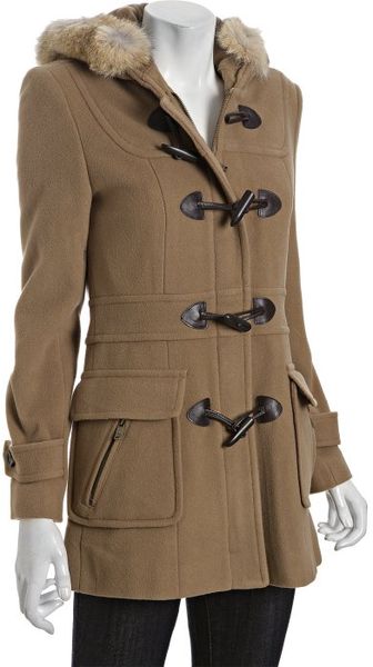  Camel Wool-cashmere Coyote Fur Trim Toggle Front Coat 