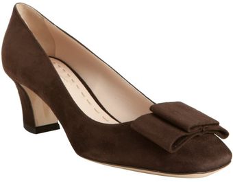  Ebony Suede Bow Detail Block Heel Pumps 