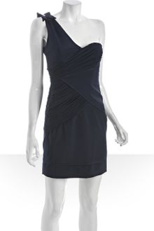 Nicole Miller Navy Silk Stretch Georgette One Shoulder Pleated Dress - Lyst