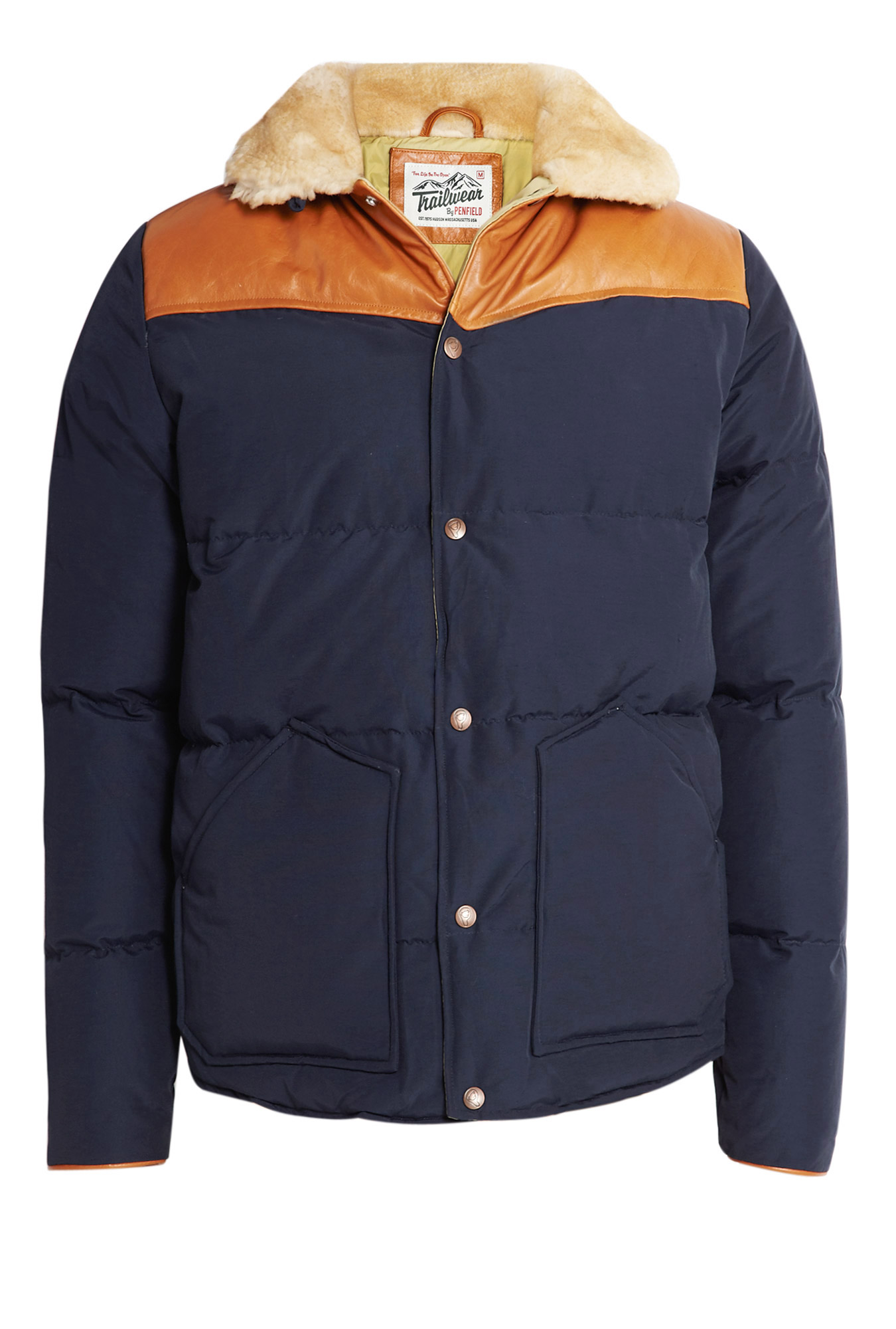 Penfield Navy Tan Yoke Shearling Collar Rockwool Padded Jacket in Blue