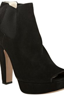 Prada Black Suede Peep Toe Platform Booties - Lyst