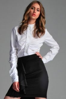 RED Valentino White Cotton Poplin Ruffle Trim Ruched Sleeve Blouse - Lyst