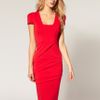 Asos Collection Asos Pencil Dress with Square Neck in Red (hibiscus) - Lyst