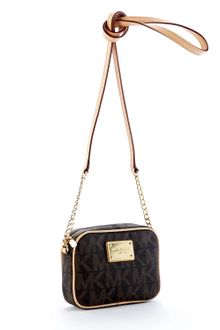 Michael Kors Jet Set Crossbody, Brown Logo Monogram - Lyst
