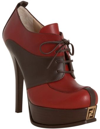 Fendi Red Leather Lace-up Saddle Platform Pumps - Lyst