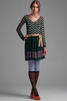 M Missoni Dark Green Wave Stripe Wool Blend Pleated Skirt Dress - Lyst