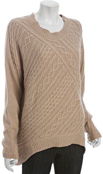 Bcbgmaxazria Camel Cottonwool Asymmetrical Cable Knit Sweater in Beige (camel) - Lyst