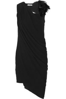 Helmut Lang Feather-embellished Draped Dress - Lyst