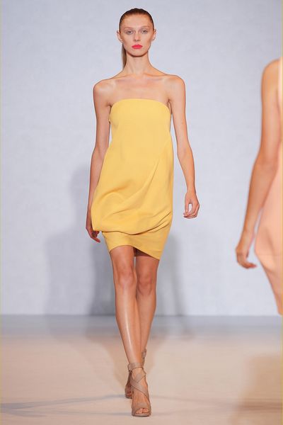 Nicole Farhi Cotton Pique Bustier Dress in Yellow - Lyst