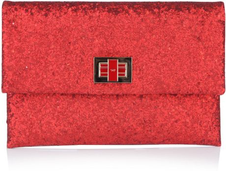 Anya Hindmarch Valorie Glitter Envelope Clutch in Red - Lyst