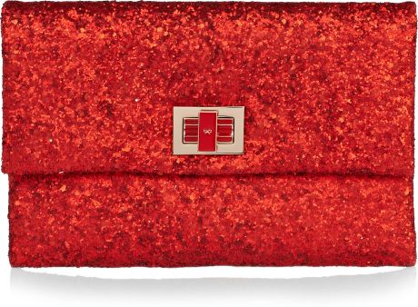Anya Hindmarch Valorie Glitterfinish Leather Clutch in Red - Lyst